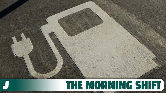 A photo of an EV charge point logo in a car park. 