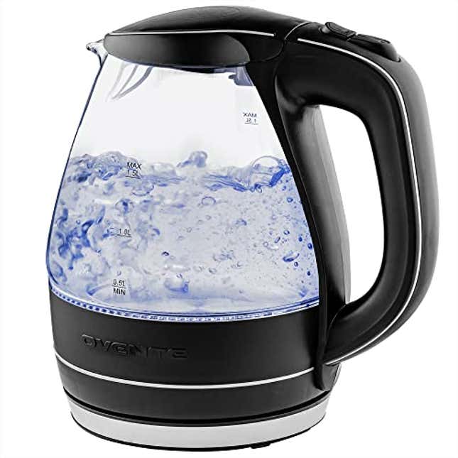 Image for article titled OVENTE Glass Electric Kettle Hot Water Boiler 1.5 Liter Borosilicate Glass Fast Boiling Countertop Heater, Now 25% Off