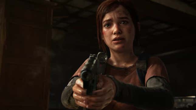 Ellie points a gun at something off-screen.