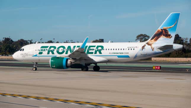 A Frontier Airlines Airbus 320-251 jet taxis at the single runway San Diego International Airport after arriving from Dallas on January 13, 2024 in San Diego, California.