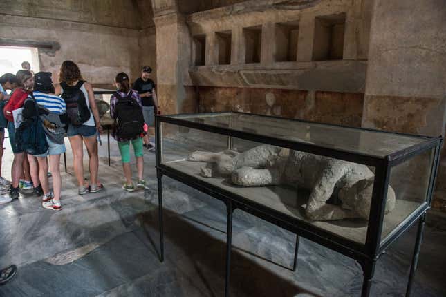 A cast of a body at Pompeii.