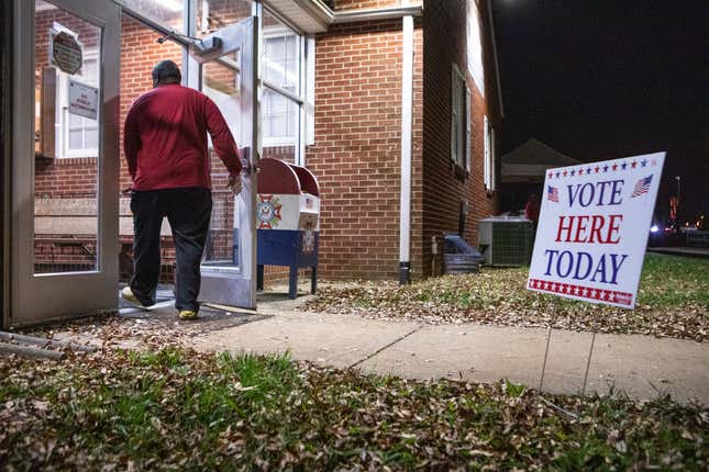 FREDERICKSBURG, VA - NOVEMBER 08: A voter arrives at the Veterans of Foreign Wars Post 3103 polling location on November 8, 2022, in Fredericksburg, Virginia. After months of candidates campaigning, Americans are voting in the midterm elections to decide close races across the nation. 