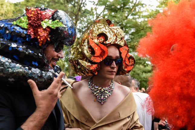 Image for article titled New York City's Drag March Brought the Glamour, Glitter, Feathers, and Leather