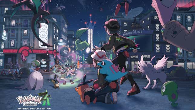 Promo image for Z-A, with trainers and Pokemon in Lumoise City.