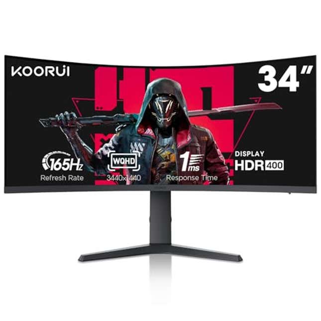 Image for article titled KOORUI 34-inch Ultrawide Curved WQHD 3440×1440 Gaming Monitor, Now 46.11% Off