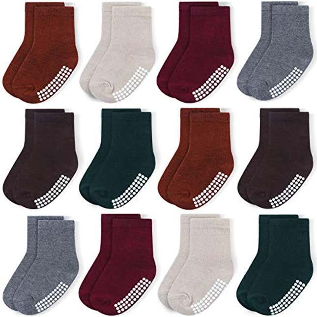 Image for article titled JAKIDAR 12 Pairs Baby Socks Cotton Crew Toddler Socks Grips Non Slip Bottom Kids Socks, Now 23% Off