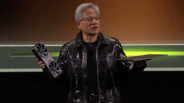 Nvidia CEO Jensen Huang on stage at CES 2025. 