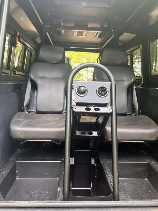 A photo of the front seats of the Fat Truck