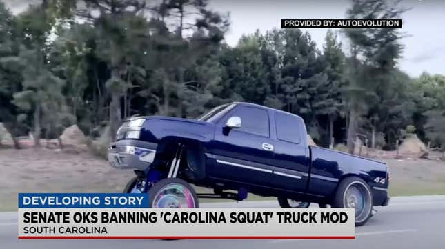 Screenshot of local news talking about Carolina Squat mods