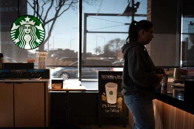 A customer at a Starbucks in Chicago, Illinois. 