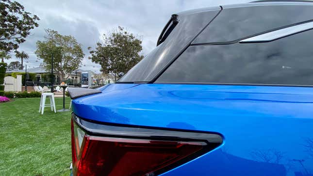 A close-up of the Blue ZDX's D-pillar