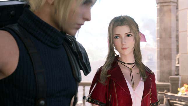 Aerith looks over at Cloud.