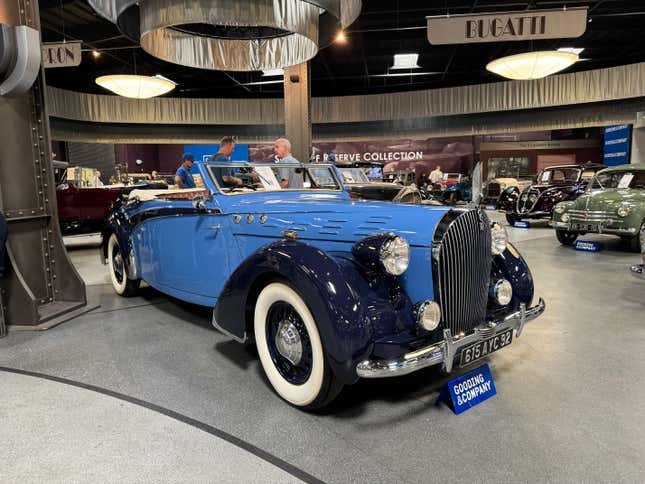 Front 3/4 view of a blue 1938 Avions Voisin Type C30 Cabriolet