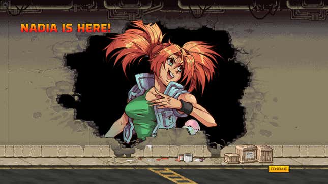 Artwork for Nadia is shown through a broken wall.