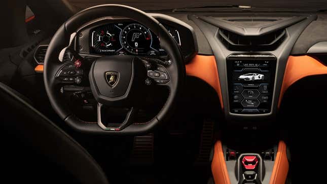 A photo of the steering wheel in the Lamborghini Revuelto. 