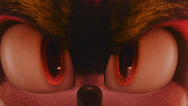 A close-up of Shadow's eyes at the end of Sonic the Hedgehog 2.