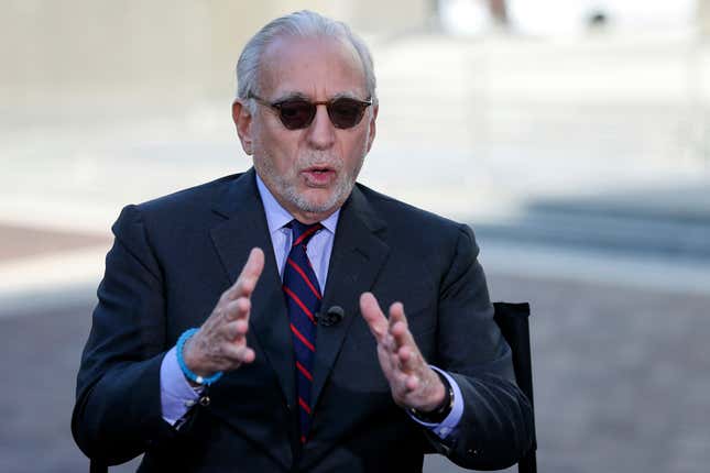 FILE - Trian Partners hedge fund manager Nelson Peltz is interviewed , Oct. 10, 2017, in Cincinnati. Peltz’s investment management firm Trian Fund Management is planning to nominate the activist investor and a former chief financial officer of Disney for seats on the media and entertainment company’s board, continuing a proxy battle that began earlier this year. Trian, which owns $3 billion of common stock in The Walt Disney Co., said in a statement on Thursday, Dec. 14, 2023 that it believes the company has “woefully underperformed its peers and its potential.” (Kareem Elgazzar/The Cincinnati Enquirer via AP, file)