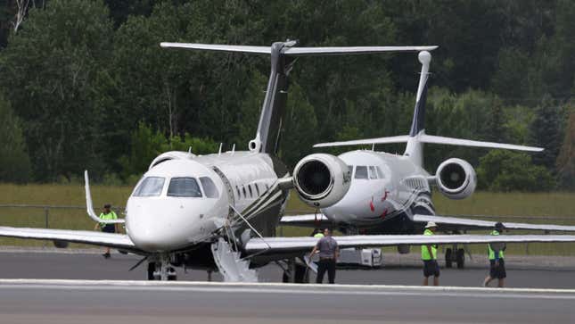 A private jet is seen on the tarmac at Friedman Memorial Airport ahead of the Allen & Company Sun Valley Conference on July 4, 2022 in Sun Valley, Idaho.