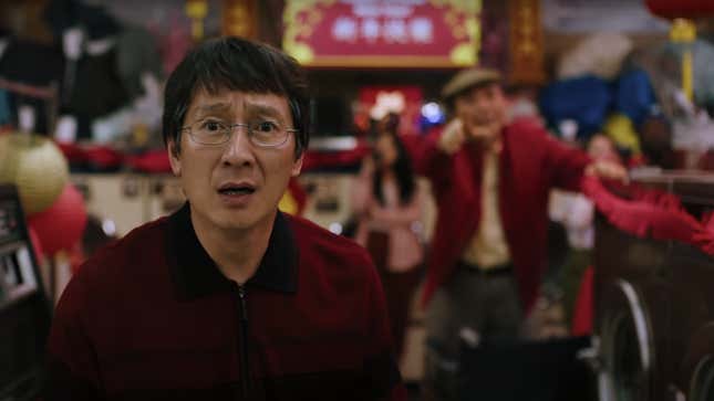 Ke Huy Quan looks startled in a scene from Everything Everywhere All at Once.