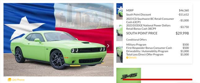 Image for article titled You Can Get A Brand New V8 Muscle Car For The Price Of A Camry
