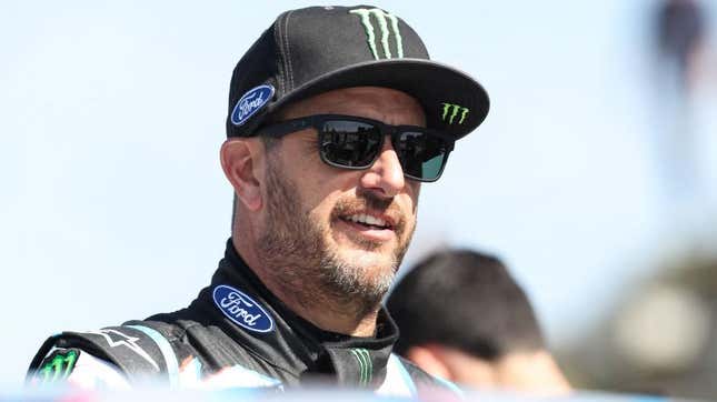 A photo of rally driver Ken Block in his racing suit