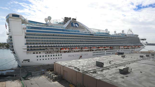 The Princess Cruises’ Caribbean Princess is seen docked at Port Everglades on March 12, 2020 in Fort Lauderdale, Florida.