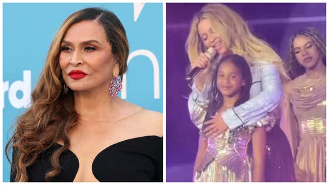 Tina Knowles, left; Rumi, center, Beyonce, and Blue Ivy.