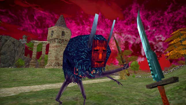 A strange creature stands before the player's sword in Dread Delusion.
