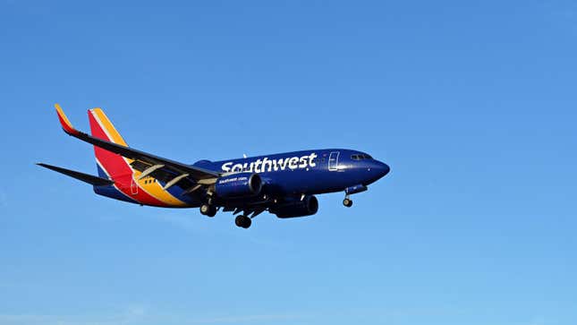 A Southwest Airlines plane approaches the runway at Ronald Reagan Washington National Airport (DCA) in Arlington, Virginia, on April 2, 2022.