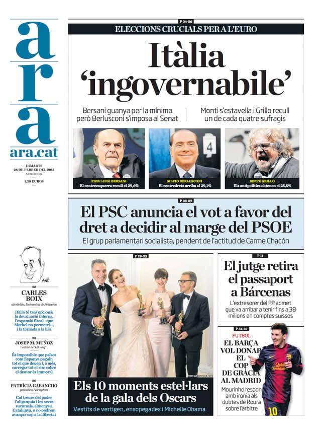 Image for article titled See how Europe’s newspapers are playing the Italian election mess