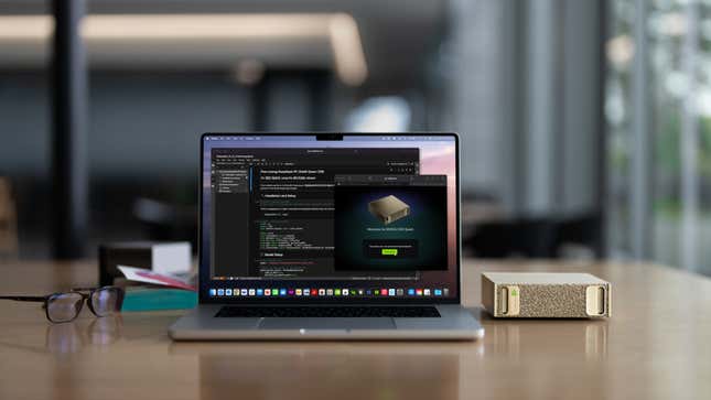 a laptop on a desk with the Nvidia supercomputer running on it