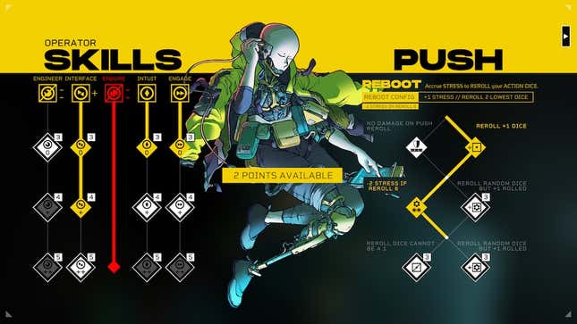 A character screen shows skill trees for the Operator class