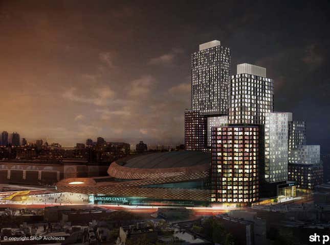 A night view of what the completed mixed-use complex will look like.