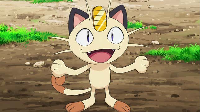 Meowth smiles at the camera.