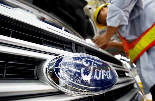 A man works at Ford Vietnam car factory in Vietnam