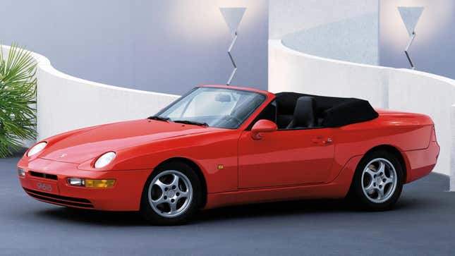 A red Porsche 968 Cabriolet.