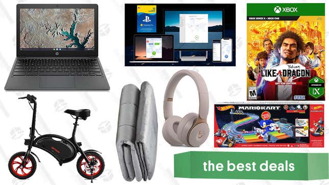 Image for article titled Thursday&#39;s Best Deals: HP Chromebook 11a, Beats Solo Pro, VPN Unlimited + PlayStation Plus, Yakuza: Like a Dragon, Weighted Blanket, Jetson Bolt E-Bike, and More