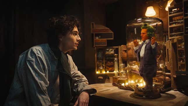 Timothée Chalamet and Hugh Grant in Wonka
