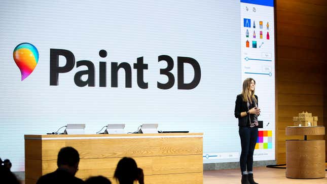 Megan Saunders, General Manager at Microsoft, unveils 3D in Windows 10 at Microsoft's October event at Spring Studios on Wednesday, Oct. 26, 2016, in New York.