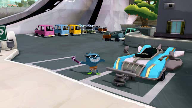 A screenshot shows Terry in sunglasses about to steal a fancy car. 