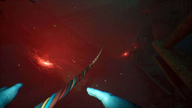An oxygen cord stretches from the player out into the depths of the ocean.