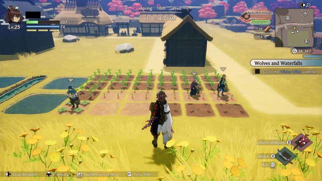 Overlooking farmland in Autumn Village in Rune Factory: Guardians of Azuma.