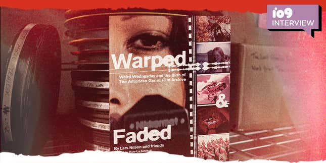 An image of the Warped and Faded book cover arranged next to a stack of film cans.