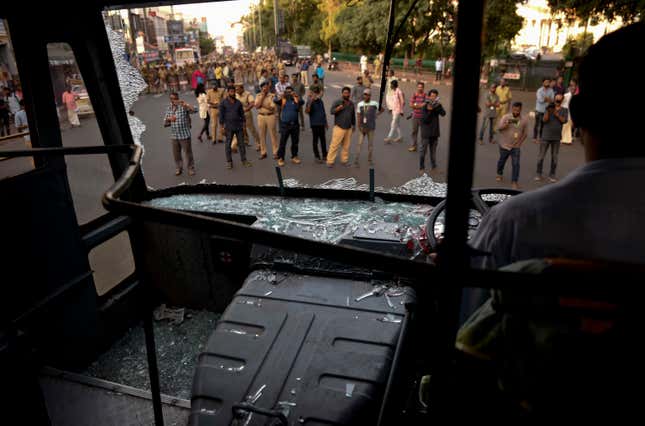 Vandalised state-owned buses during the Jan. 03 strike in Thiruvananthapuram.