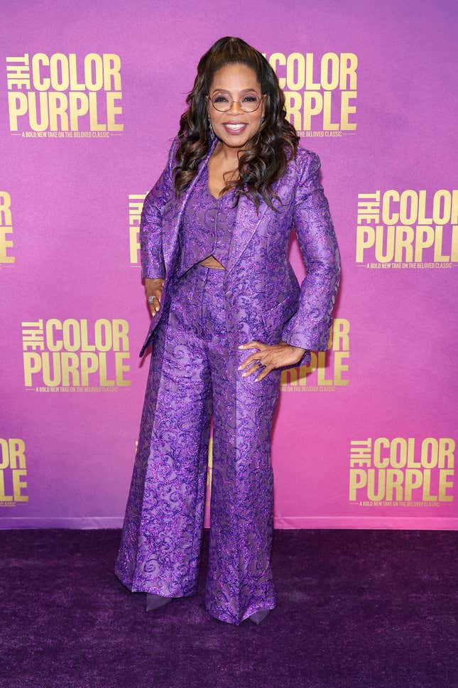 Image for article titled On &#39;The Color Purple&#39; Press Tour, Oprah Looks Like a Purple Snack
