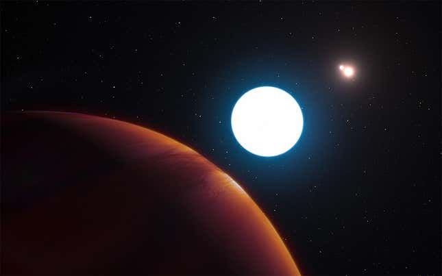 Artist’s impression of a planet belonging to a tri-star system. 