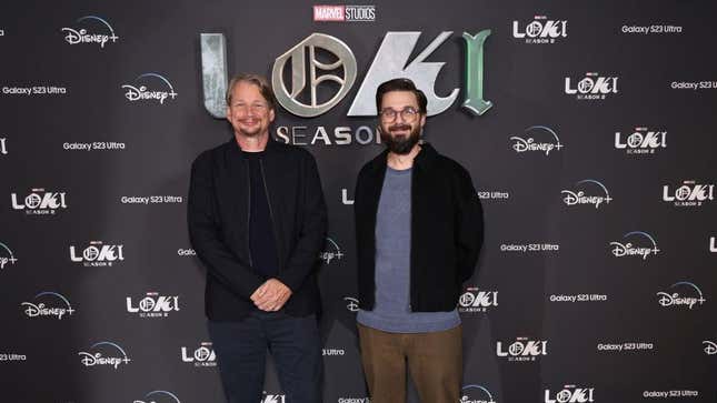 Loki season two director Dan Deleeuw and executive producer Kevin R. Wright at an event.