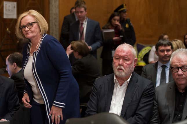 FILE - Former Backpage.com owner Michael Lacey sits on Capitol Hill in Washington at a Senate committee. On Tuesday, Aug. 29, 2023, jury selection is scheduled to start in Lacey&#39;s federal trial on charges of facilitating prostitution and laundering money in what authorities say was a scheme to knowingly sell ads for sex on the classified site. Lacey, whose first trial on those charges ended in a mistrial, has pleaded not guilty to the charges. (AP Photo/Cliff Owen, File)