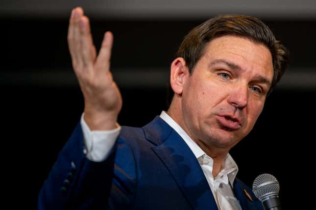 NASHUA, NEW HAMPSHIRE - JANUARY 19: Republican presidential candidate, Florida Gov. Ron DeSantis speaks to supporters during a campaign rally at the Courtyard by Marriott Nashua on January 19, 2024 in Nashua, New Hampshire. DeSantis continues campaigning in New Hampshire ahead of that state’s primary on January 23.