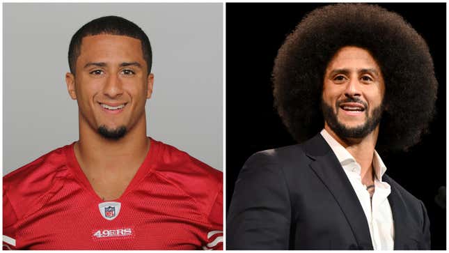 Colin en 2011; Colin Kaepernick en 2024.